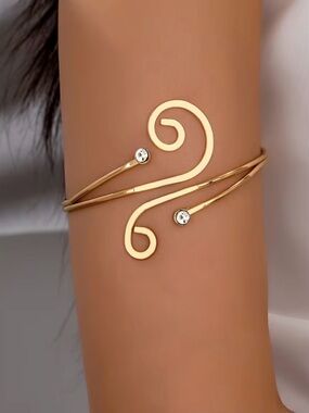 Elegant Gold Swirl Cuff Bracelet with Crystal Accents - Women Jewelry